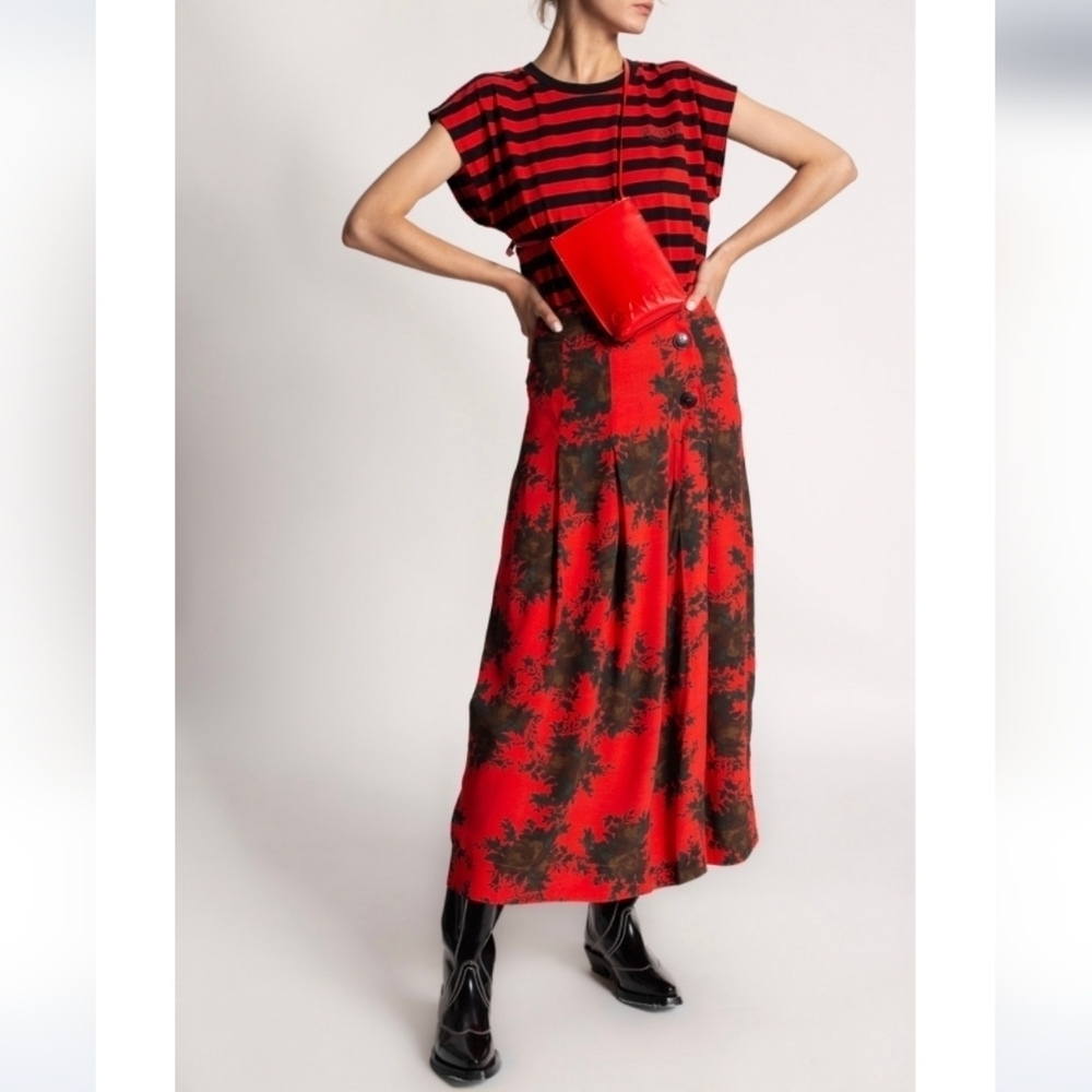 Ganni Red and Black Striped Short Sleeve Tee